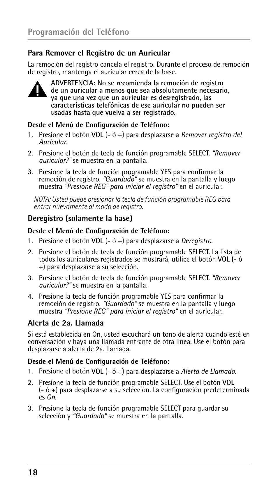 Programación del teléfono | RCA DECT 00023265 User Manual | Page 68 / 100