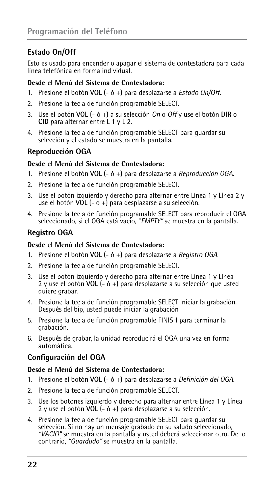 Programación del teléfono | RCA DECT 00023265 User Manual | Page 72 / 100