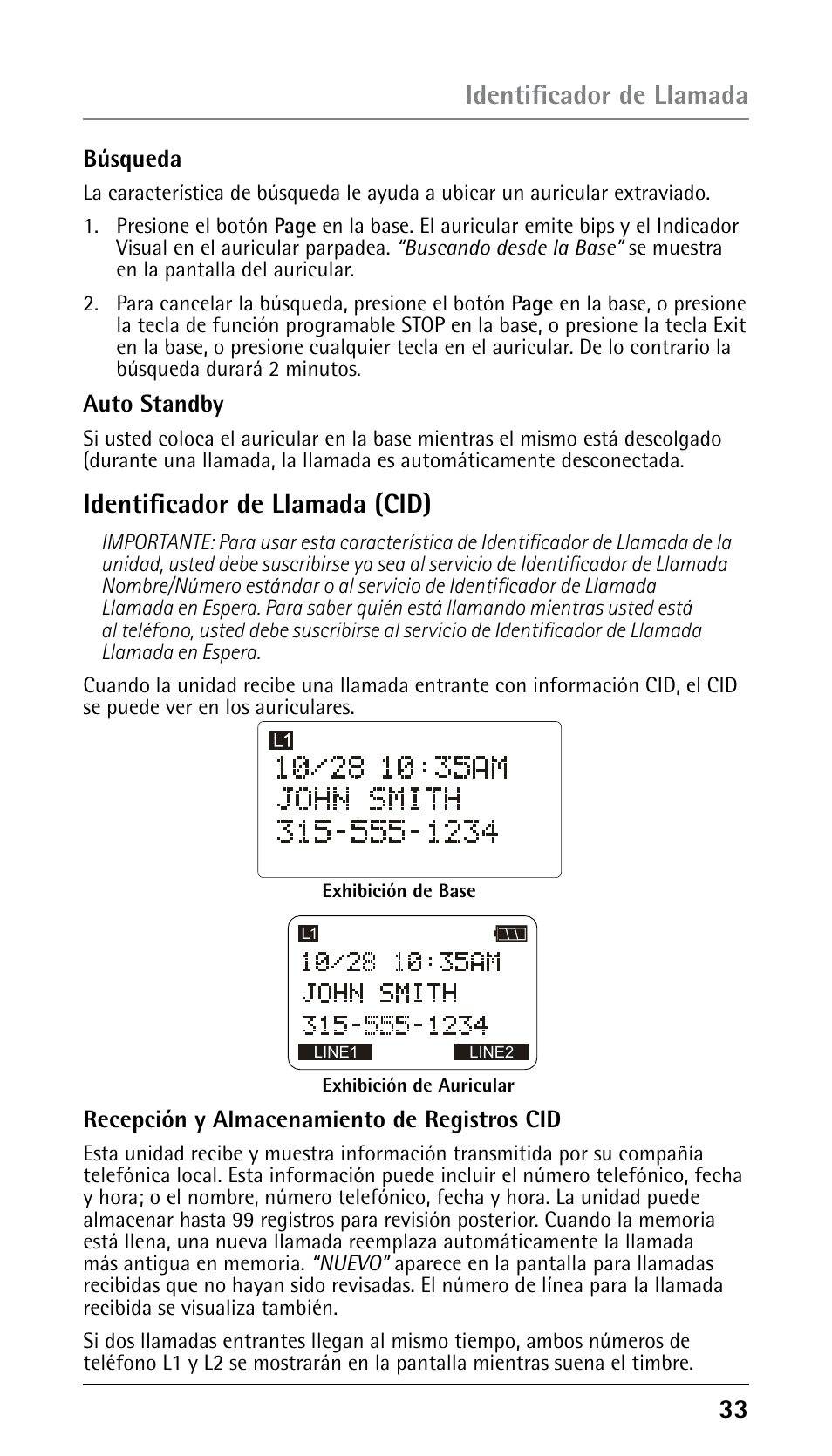 Identificador de llamada (cid), Identificador de llamada | RCA DECT 00023265 User Manual | Page 83 / 100