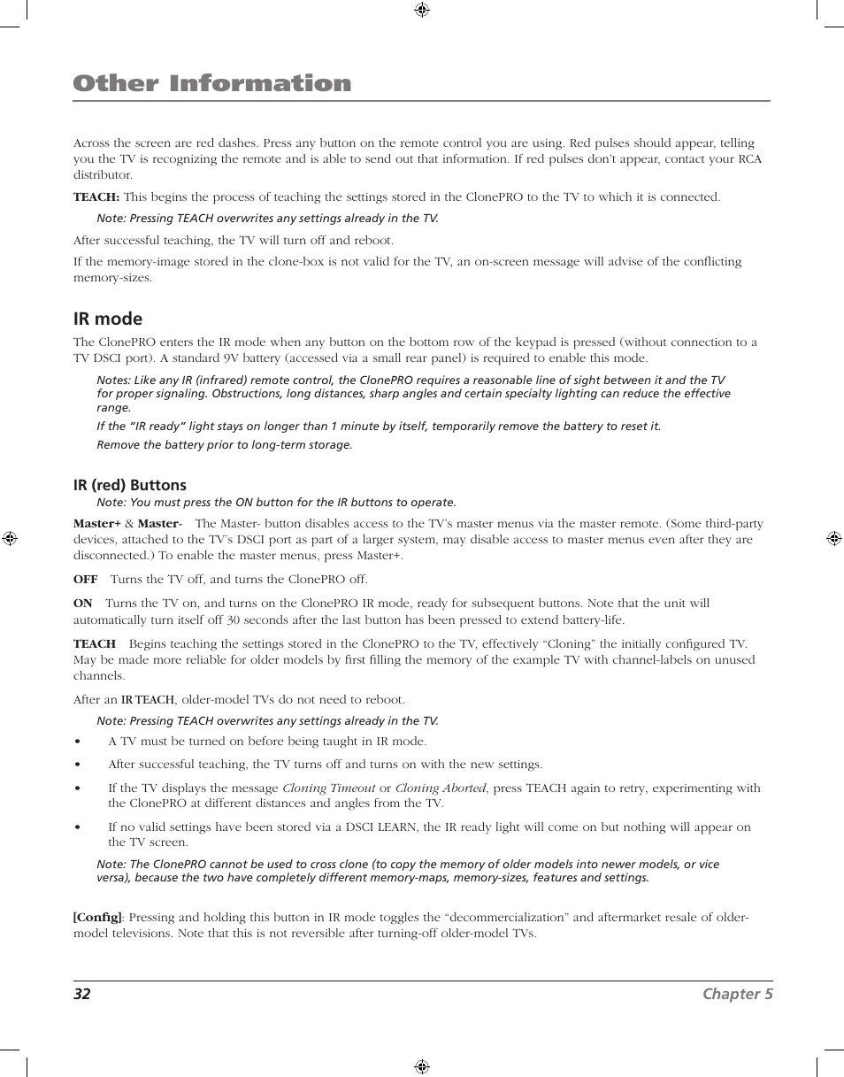 Other information, Ir mode | RCA J20F742 User Manual | Page 32 / 40