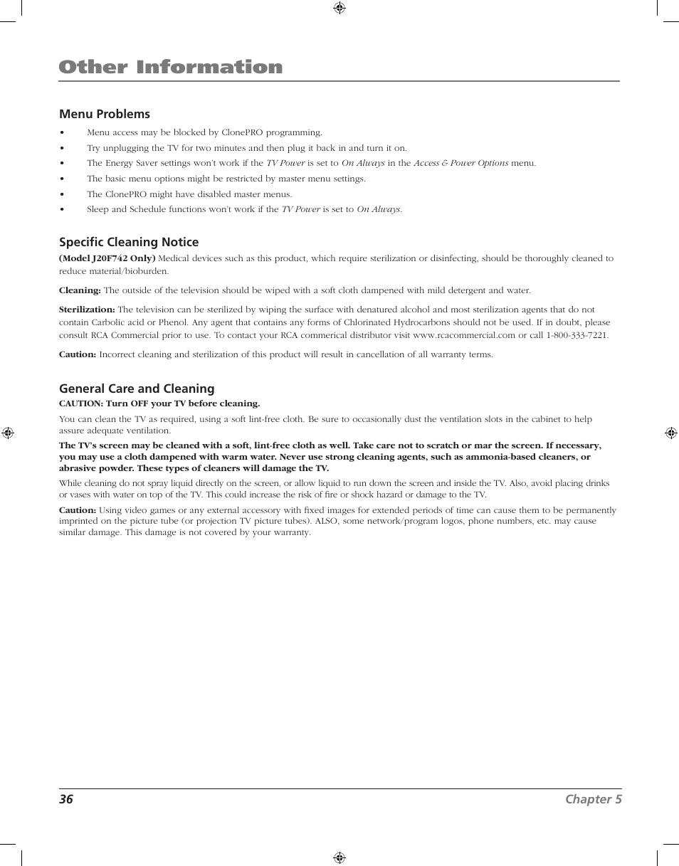 Other information | RCA J20F742 User Manual | Page 36 / 40
