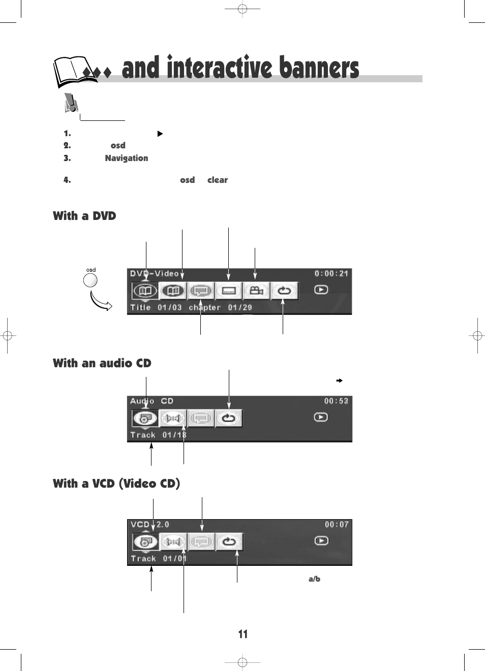 And interactive banners, With an audio cd with a dvd, With a vcd (video cd) | RCA DRC600N User Manual | Page 13 / 30