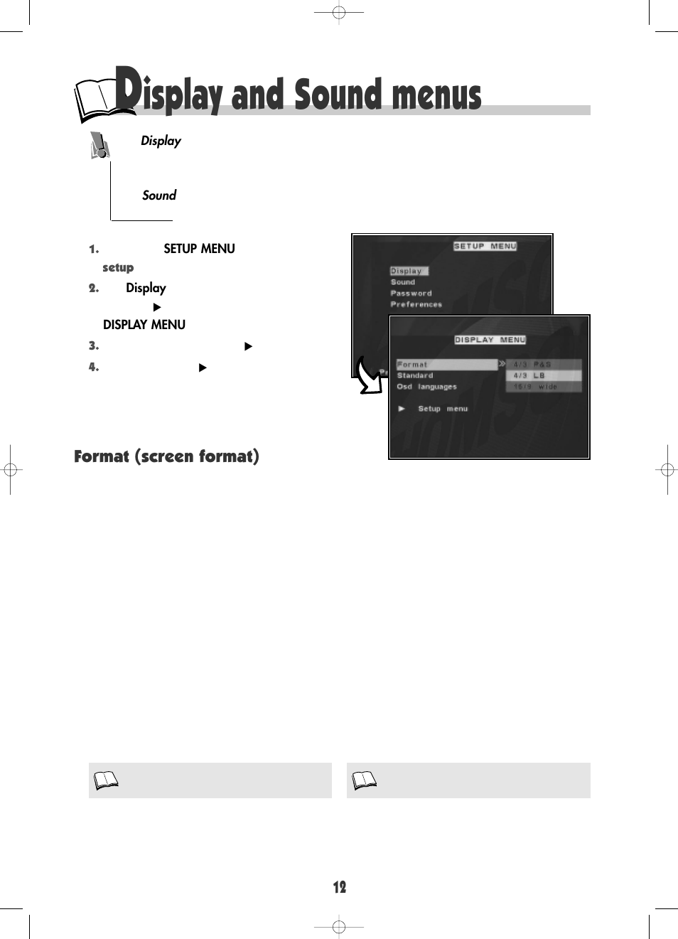 Isplay and sound menus, Format (screen format) | RCA DRC600N User Manual | Page 14 / 30