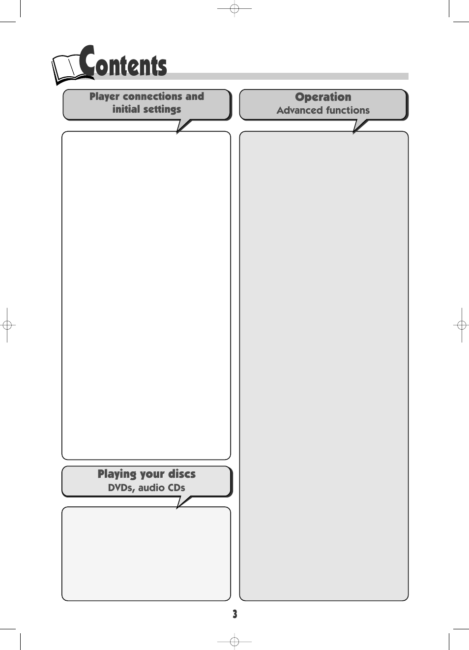 Ontents, Operation, Playing your discs | RCA DRC600N User Manual | Page 5 / 30