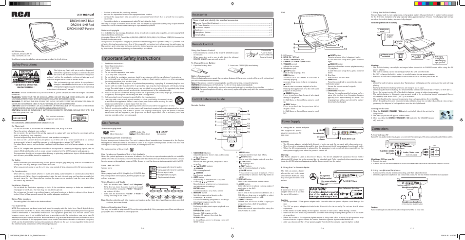 RCA DRC99310KR User Manual | 2 pages