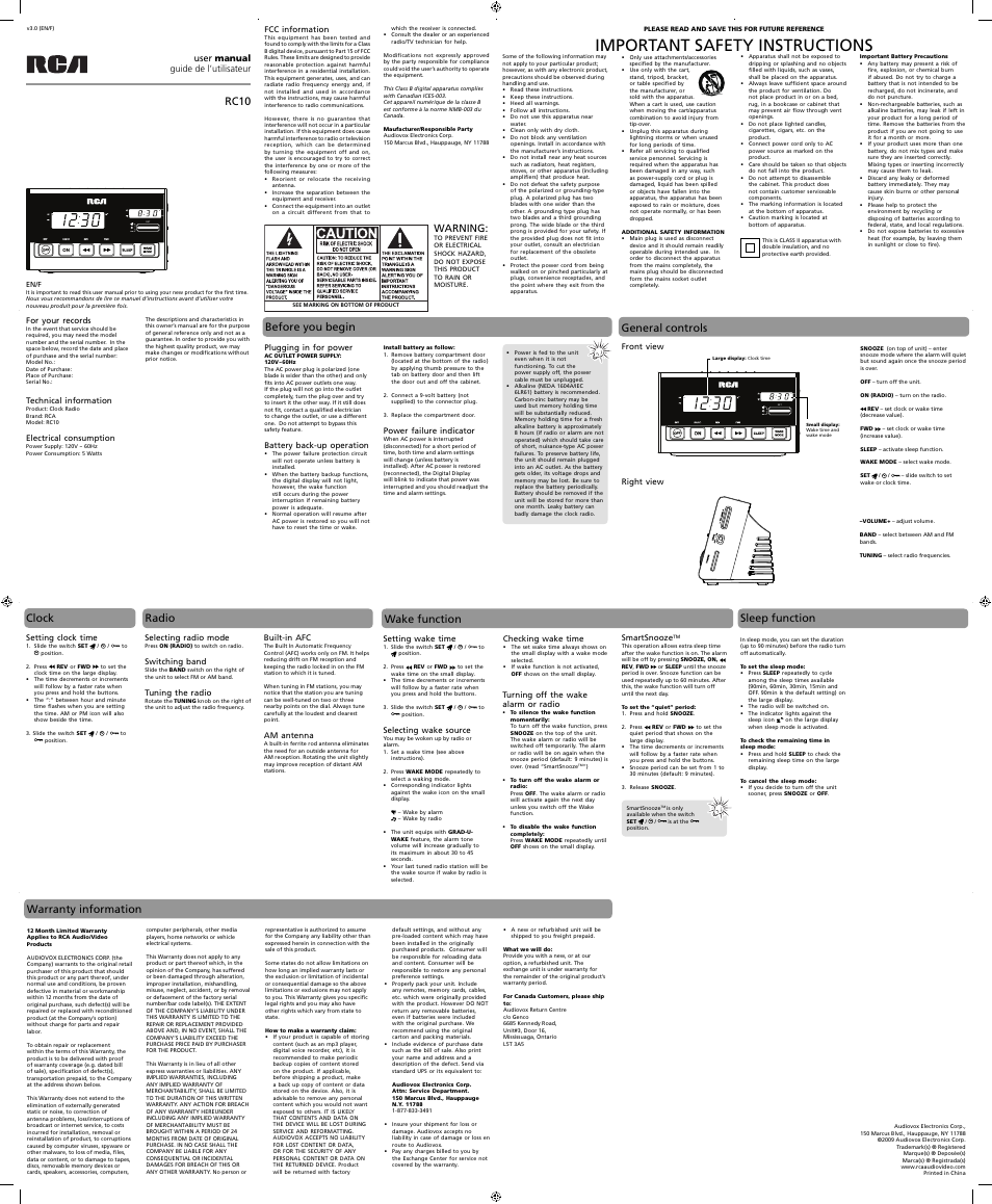 RCA RC10 User Manual | 1 page