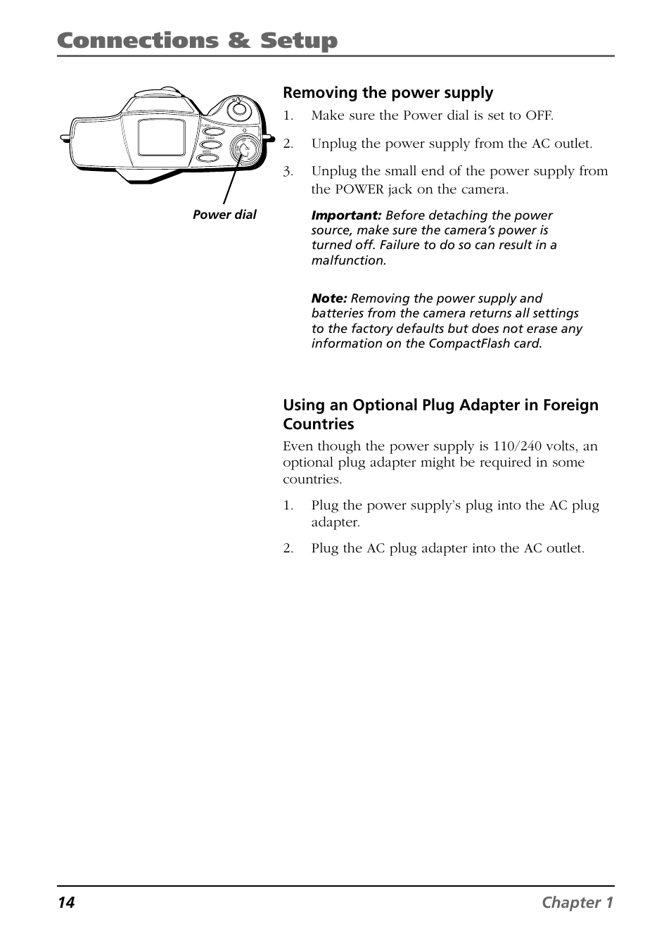 Connections & setup, 14 chapter 1, Removing the power supply | RCA CDS6300 User Manual | Page 16 / 60