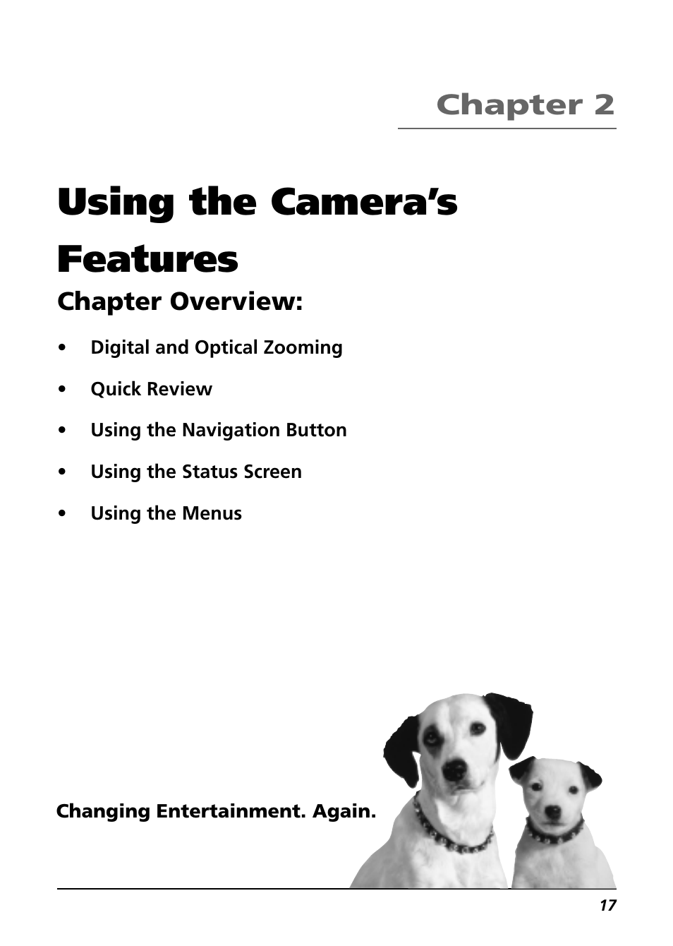 Using the camera’s features, Chapter 2, Chapter overview | RCA CDS6300 User Manual | Page 19 / 60