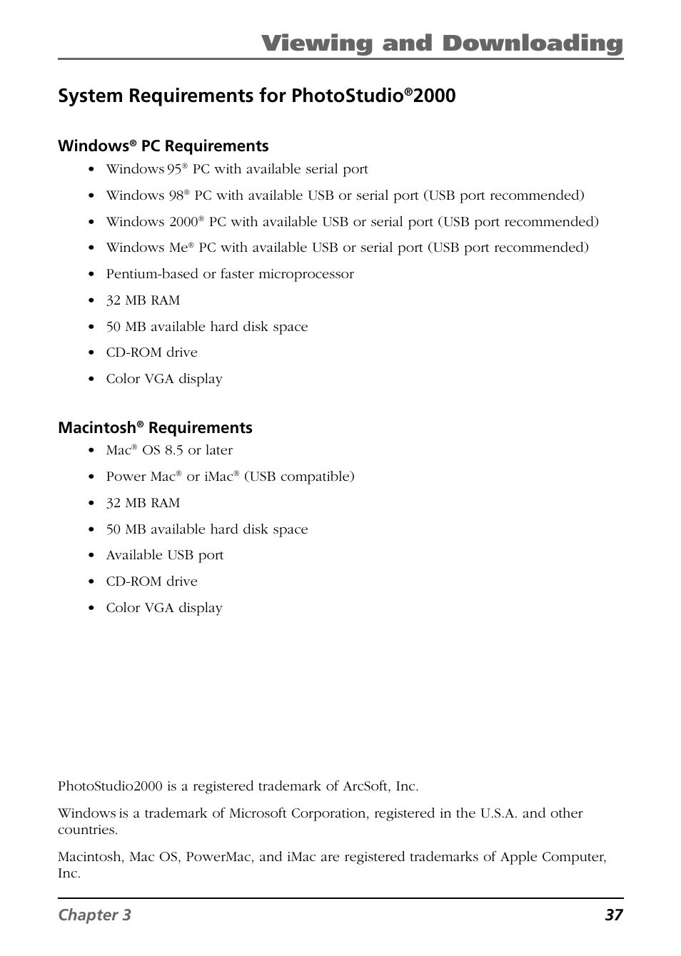 Viewing and downloading, System requirements for photostudio | RCA CDS6300 User Manual | Page 39 / 60