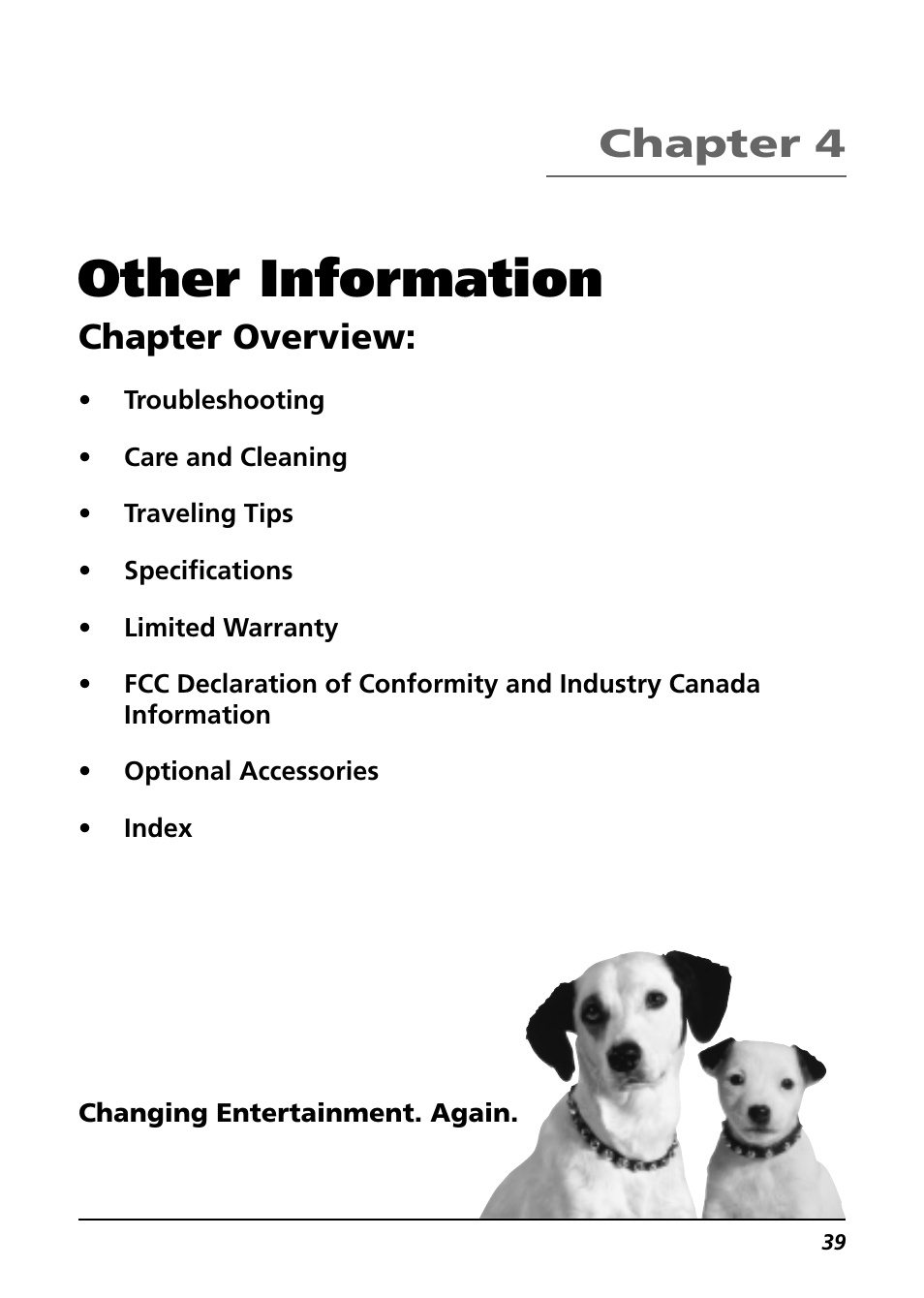 Other information, Chapter 4, Chapter overview | RCA CDS6300 User Manual | Page 41 / 60