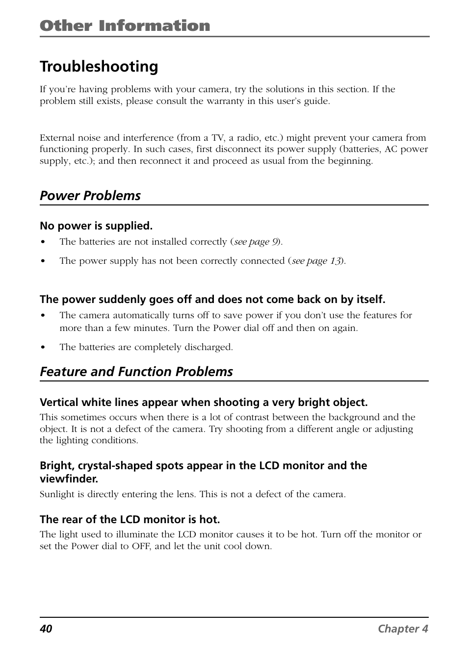 Other information, Troubleshooting, Power problems | Feature and function problems | RCA CDS6300 User Manual | Page 42 / 60
