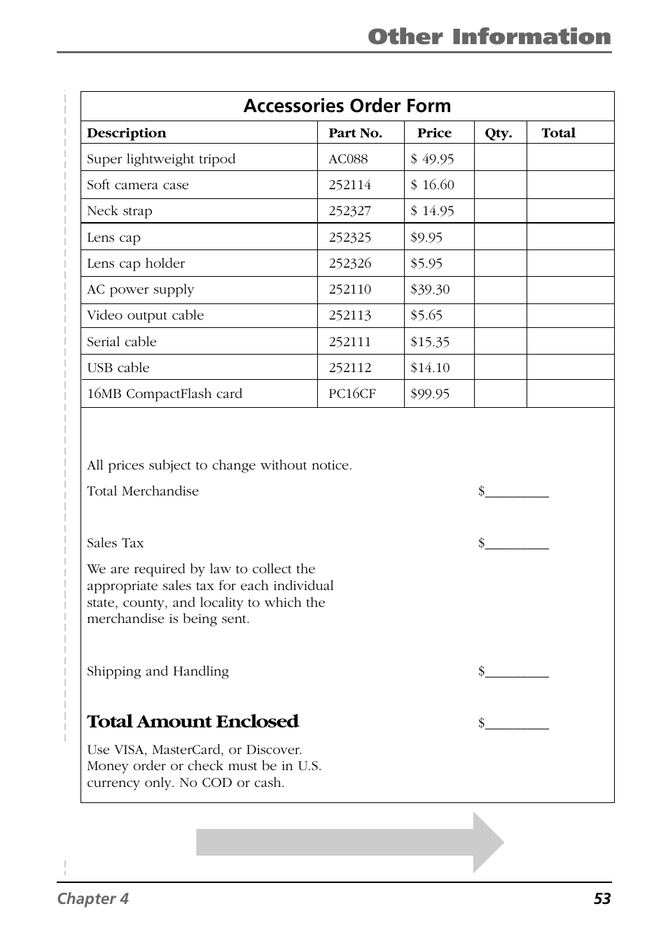 Other information, Accessories order form, Total amount enclosed | RCA CDS6300 User Manual | Page 55 / 60