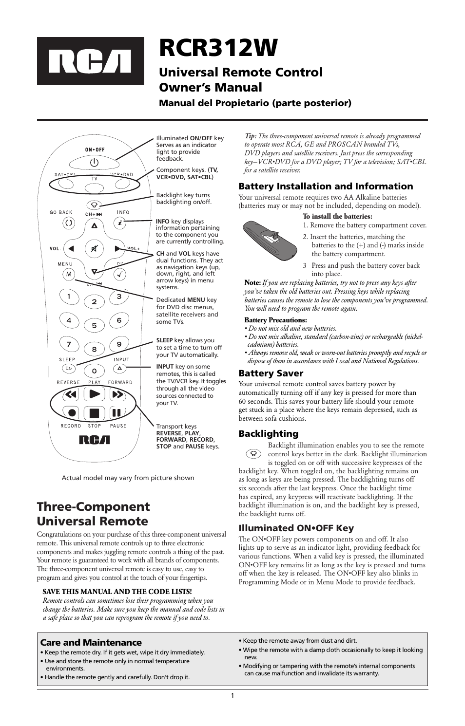 RCA RCR312W User Manual | 6 pages