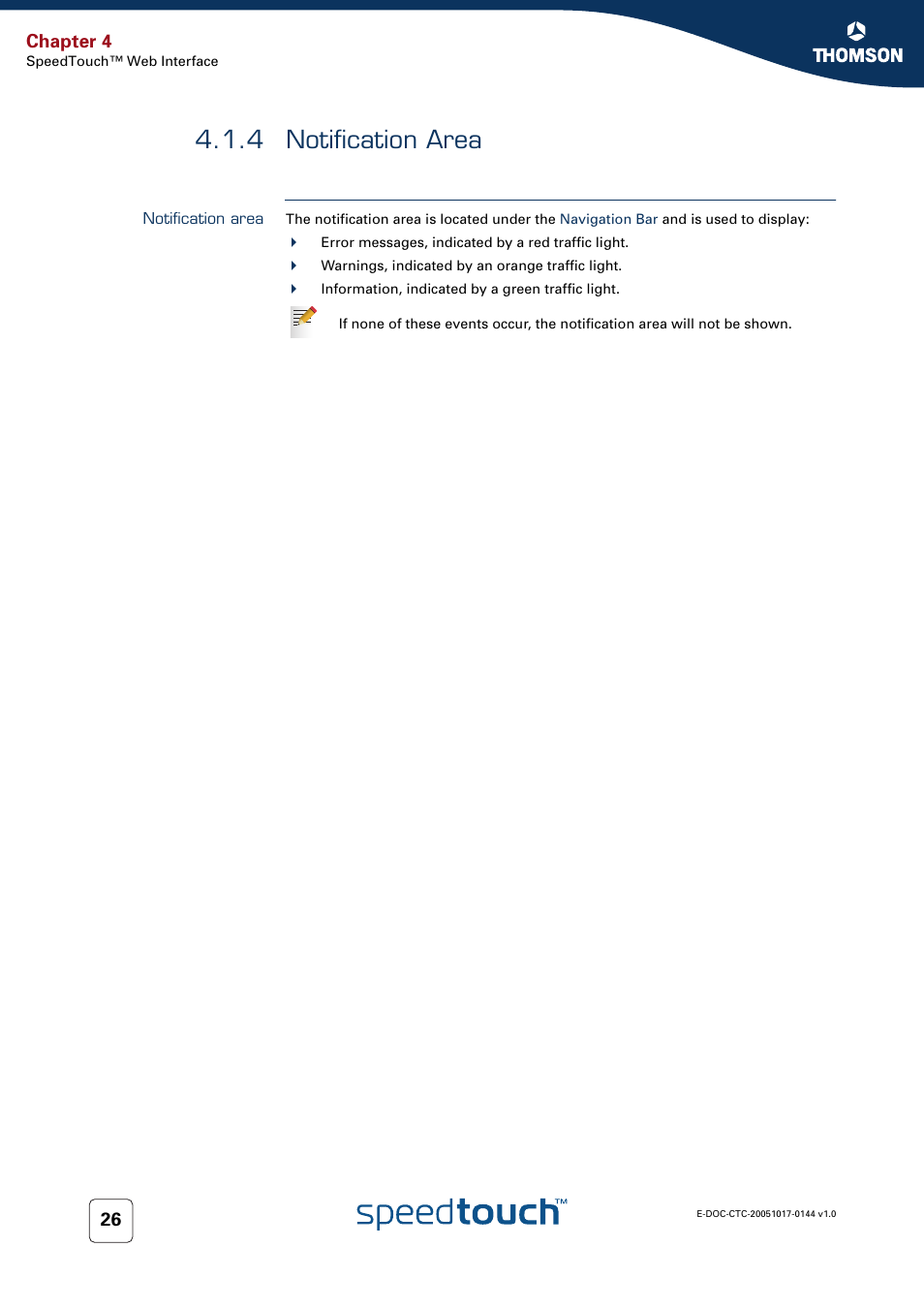 4 notification area, Notification area, Chapter 4 | RCA SpeedTouch 546 User Manual | Page 34 / 92