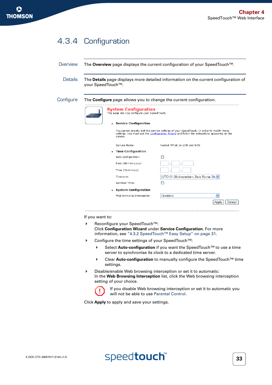 4 configuration, Overview, Details | Configure, Configuration, Chapter 4 | RCA SpeedTouch 546 User Manual | Page 41 / 92