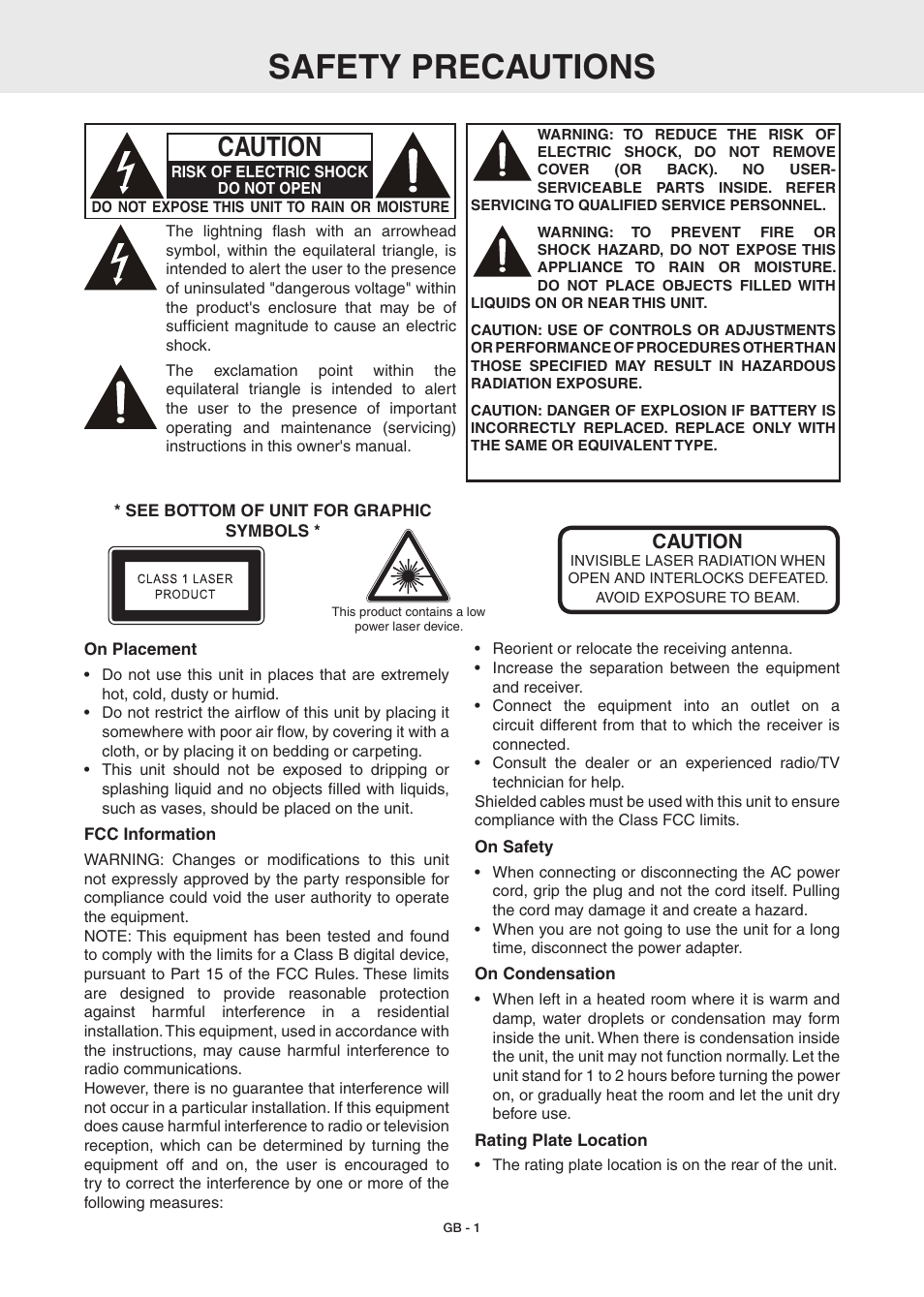 Safety precautions, Caution | RCA DRC6389T User Manual | Page 3 / 28