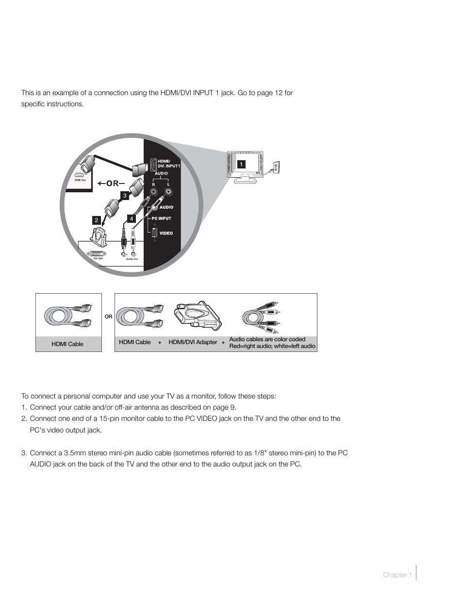 Hdmi/dvi connection (best), Connecting a pc component | RCA L42FHD2X48 User Manual | Page 13 / 52