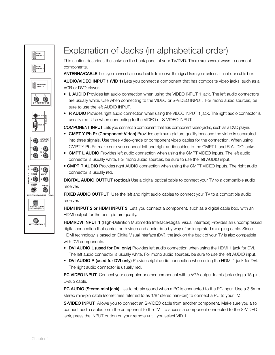 Explanation of jacks (in alphabetical order) | RCA L42FHD2X48 User Manual | Page 18 / 52