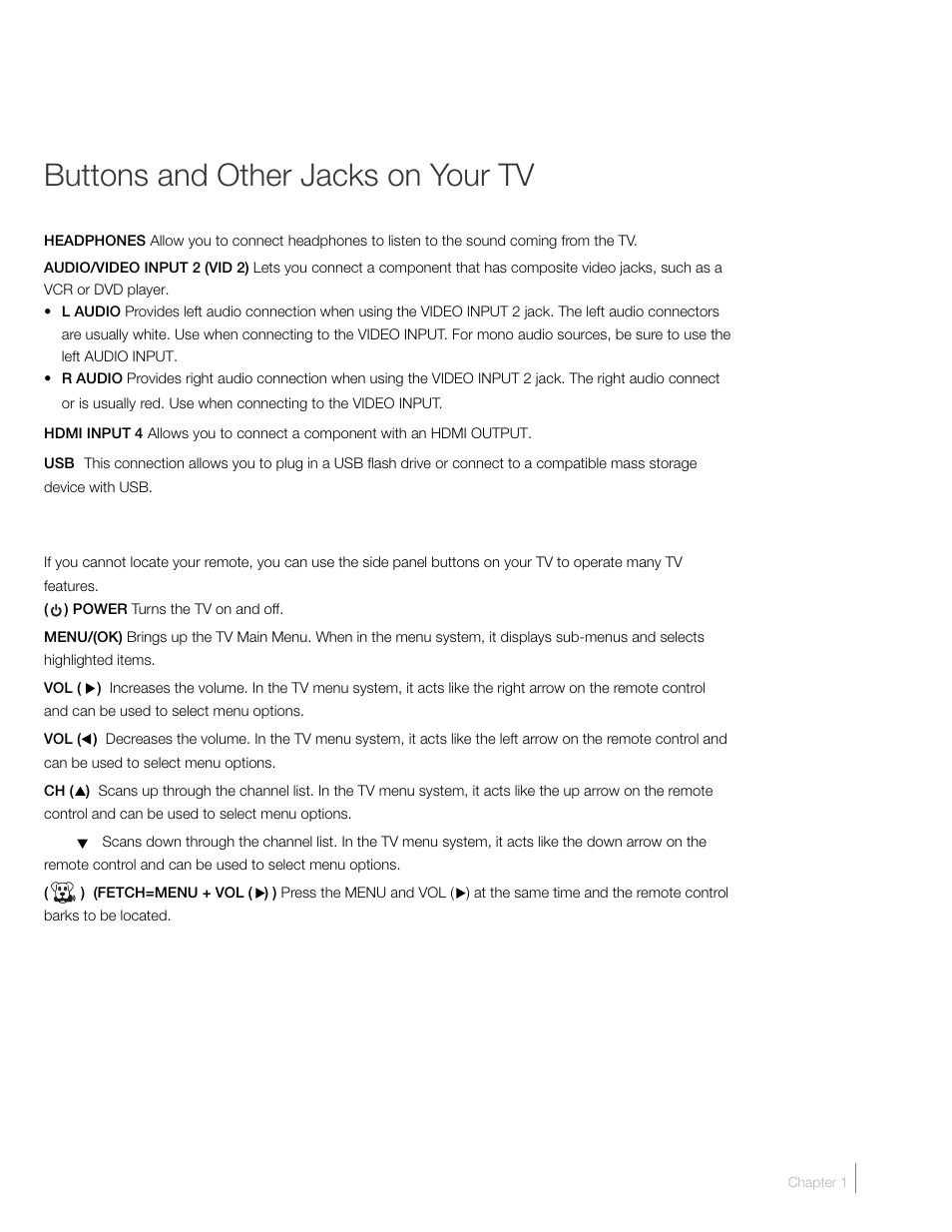 Buttons and other jacks on your tv | RCA L42FHD2X48 User Manual | Page 19 / 52