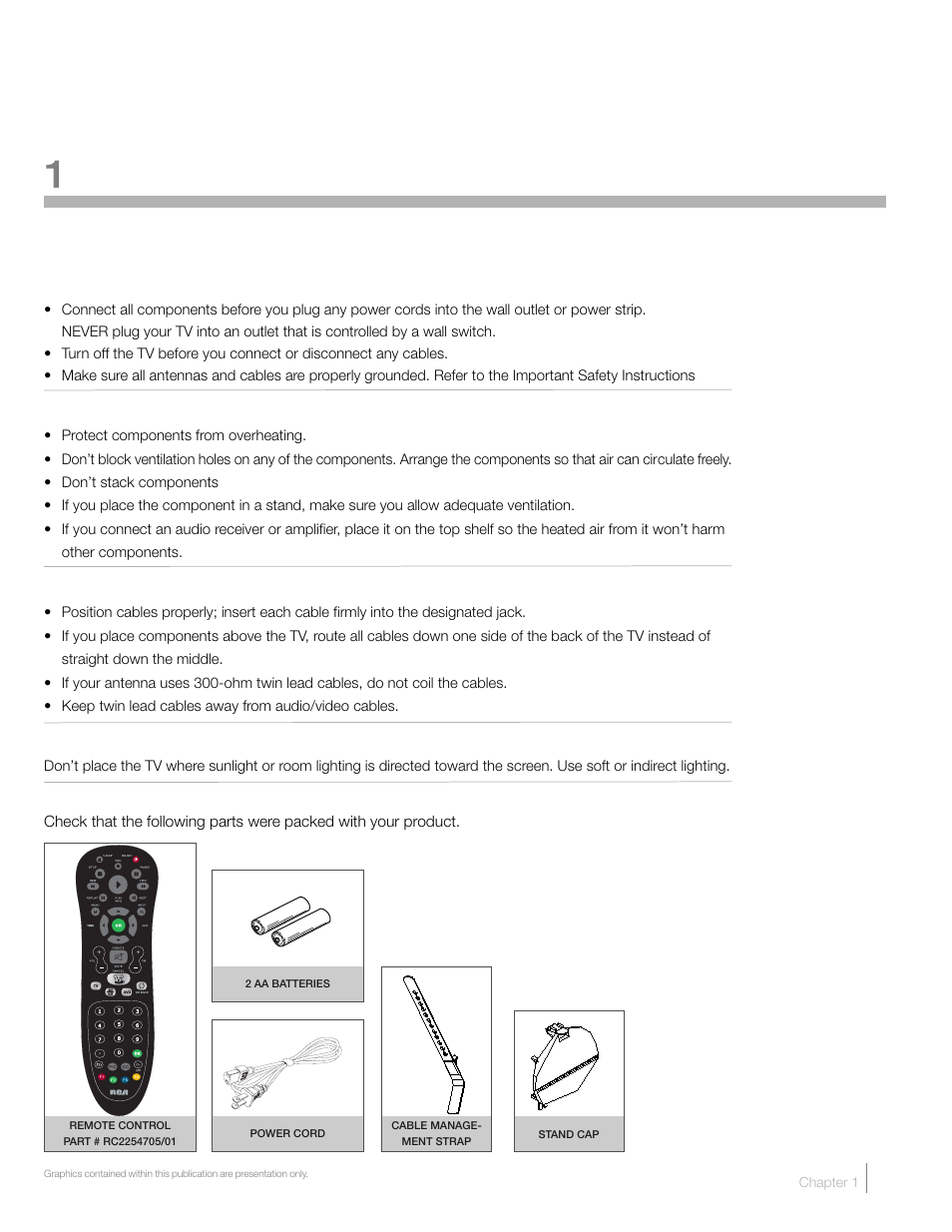 1 connections and setup, Before initial setup | RCA L42FHD2X48 User Manual | Page 7 / 52