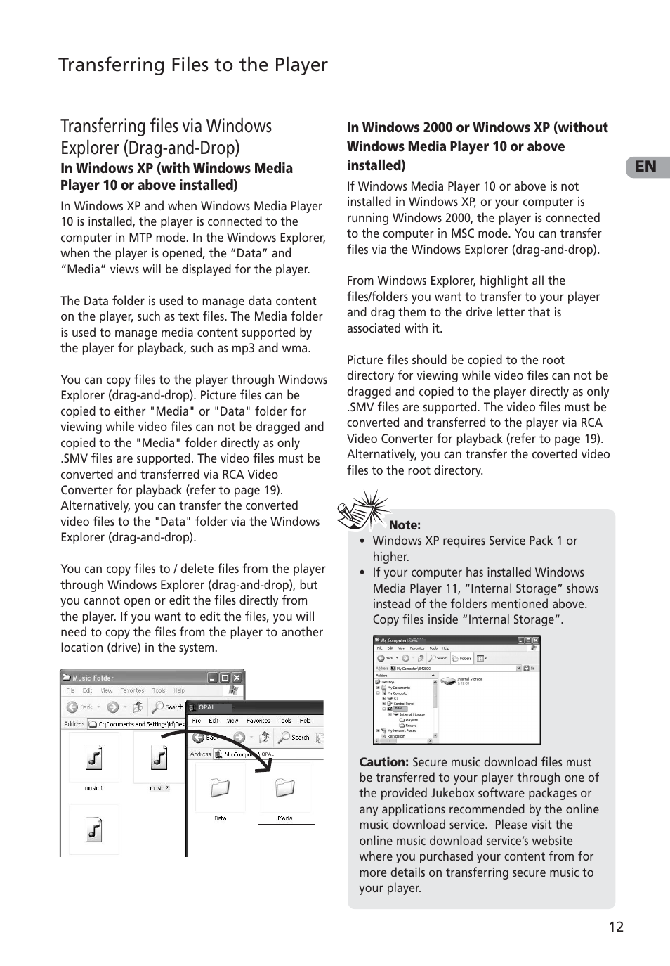 Transferring files to the player | RCA MC4001 User Manual | Page 13 / 30