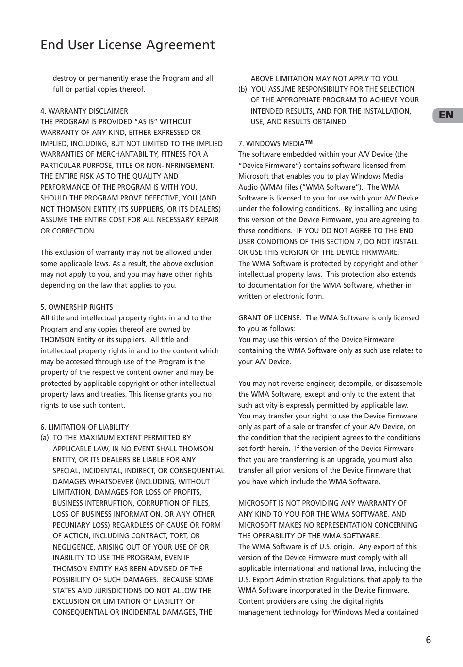 End user license agreement | RCA MC4001 User Manual | Page 7 / 30