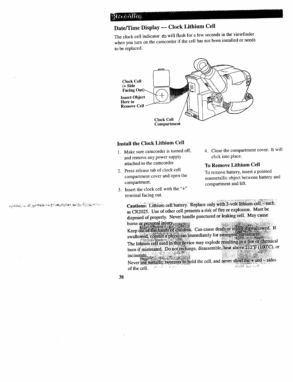 Date/time display — clock lithium cell | RCA CC643 User Manual | Page 37 / 85