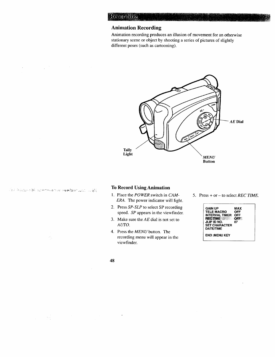 Animation recording, To record using animation | RCA CC643 User Manual | Page 47 / 85