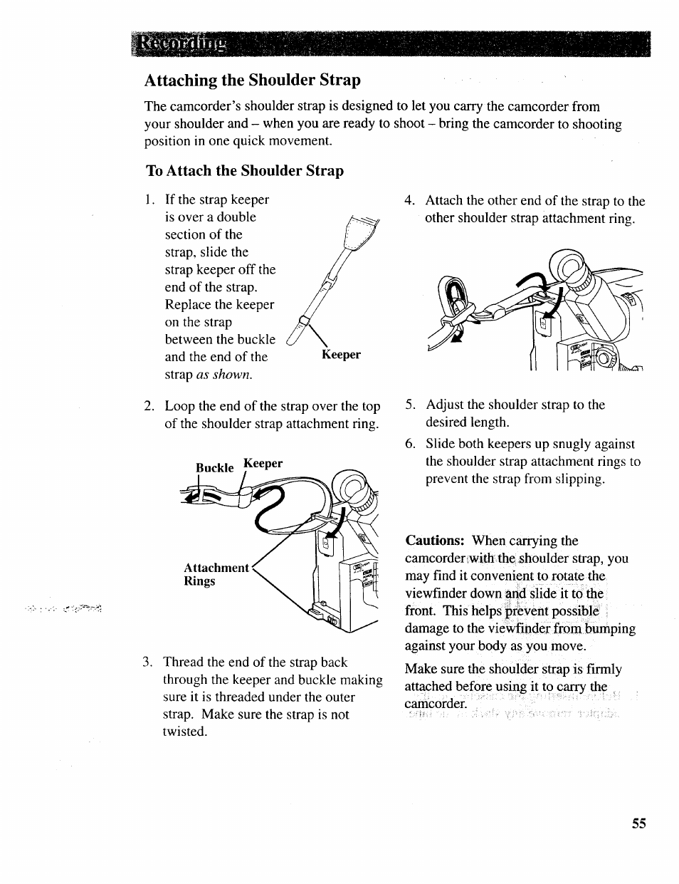 Attaching the shoulder strap, To attach the shoulder strap | RCA CC643 User Manual | Page 54 / 85