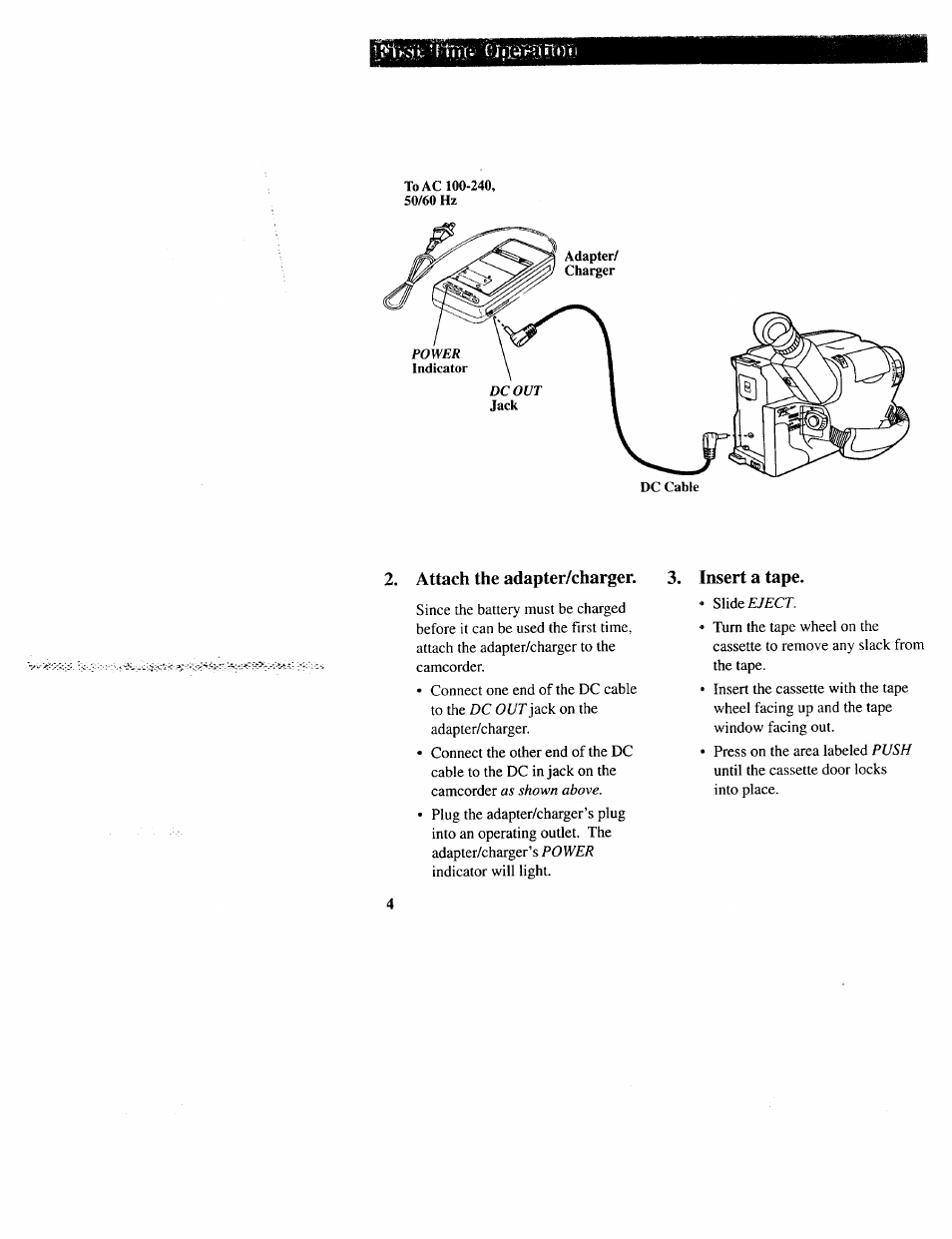 Ri'i «i'll yi, Attach the adapter/charger, Insert a tape | RCA CC643 User Manual | Page 6 / 85