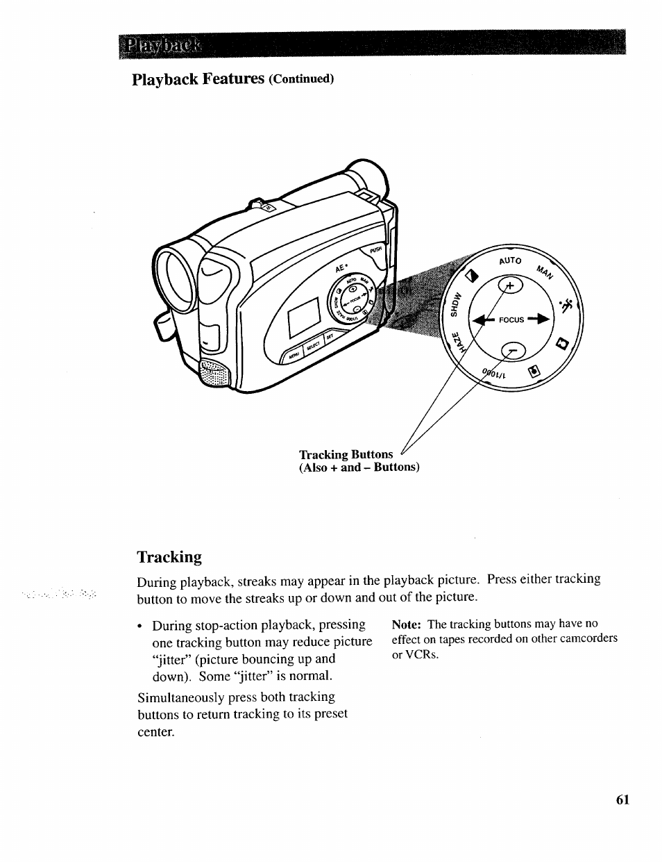 Playback features (continued), Tracking, Playback features | RCA CC643 User Manual | Page 60 / 85