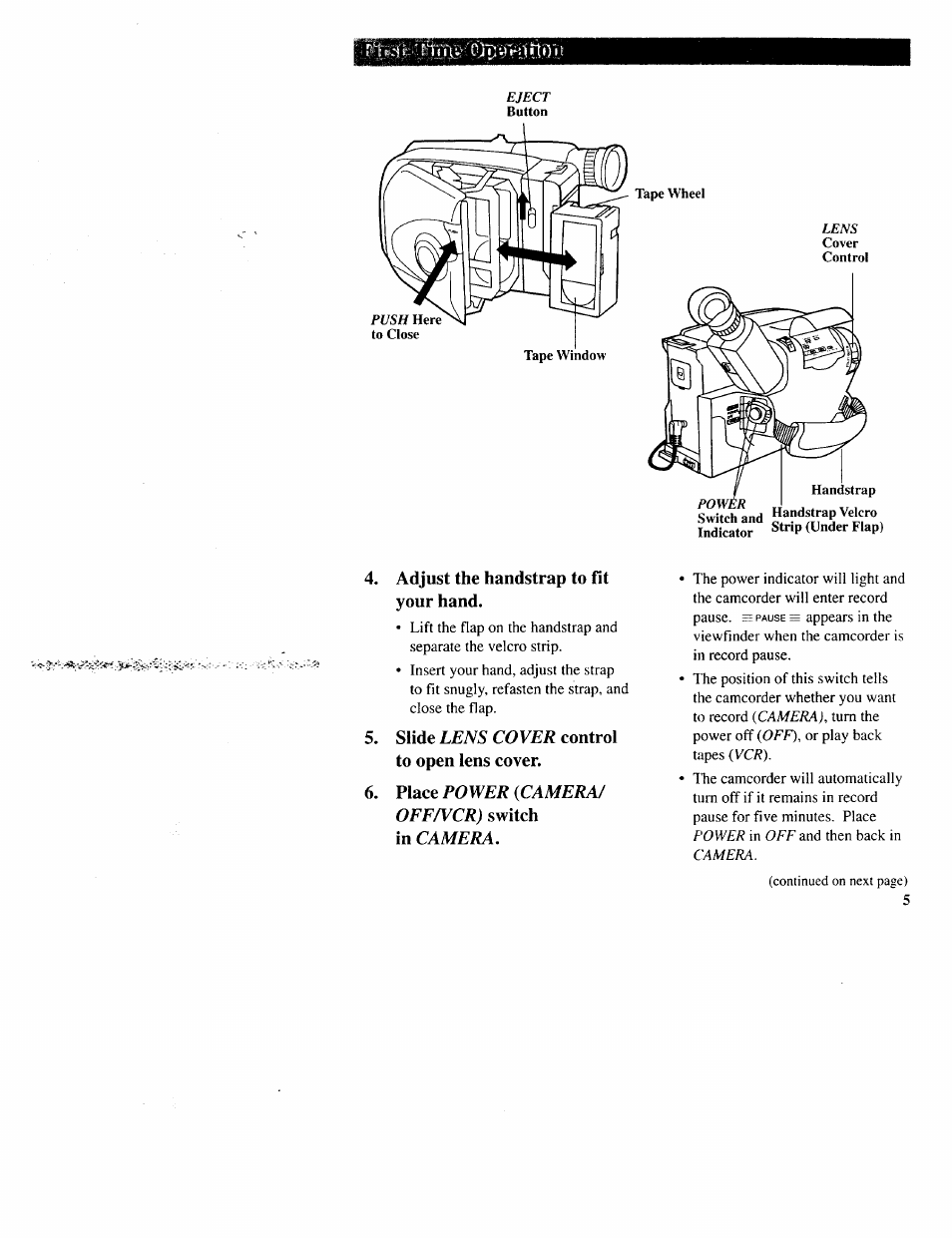 Adjust the handstrap to fit your hand, Slide lens cover control to open lens cover | RCA CC643 User Manual | Page 7 / 85