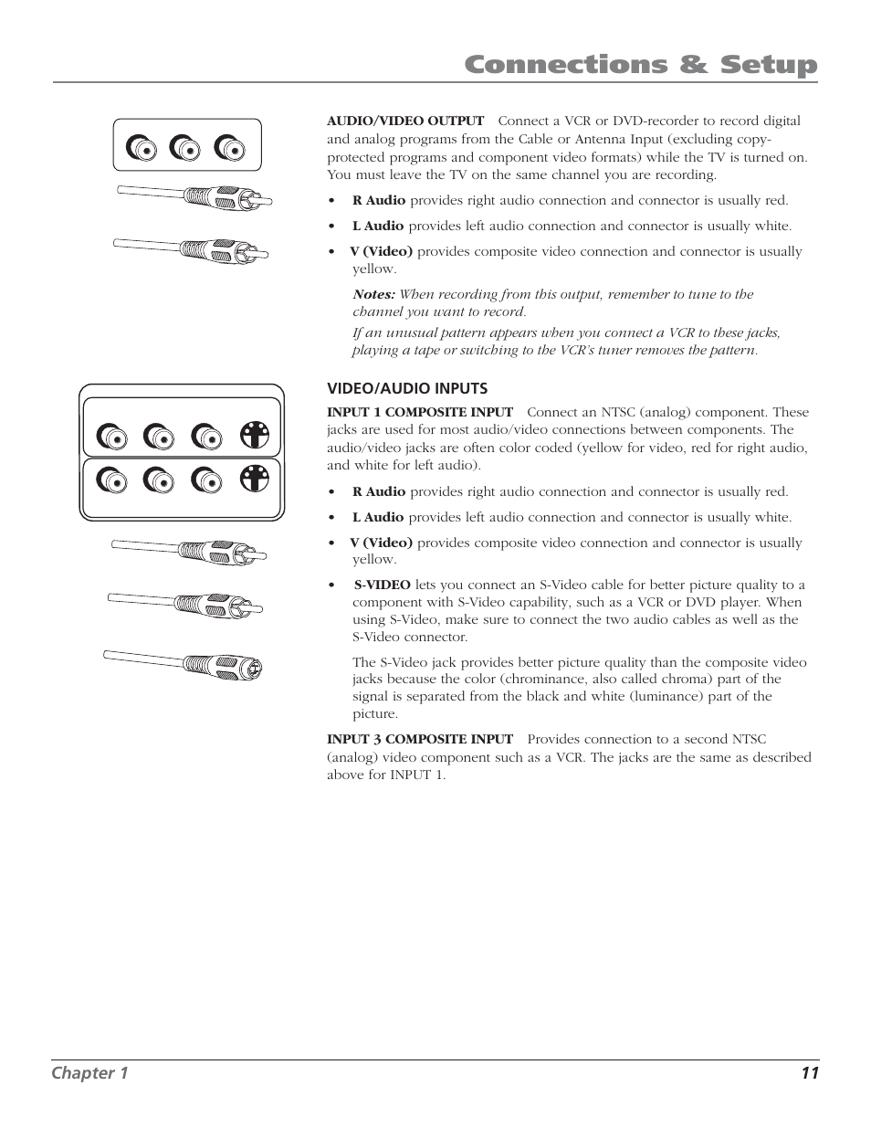 Connections & setup, Chapter 1 11, Video/audio inputs | RCA HD50LPW52 User Manual | Page 13 / 80