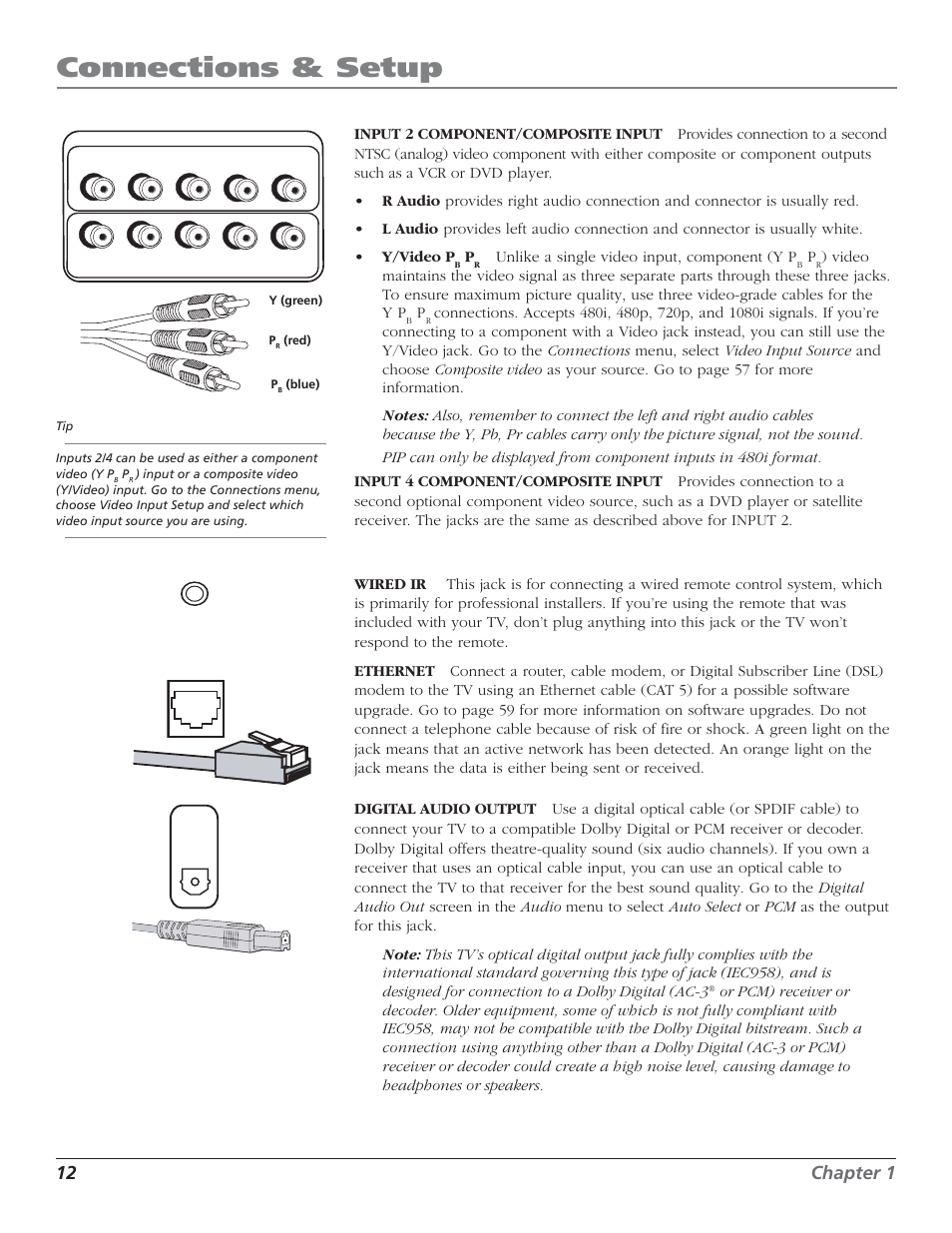 Connections & setup, 12 chapter 1 | RCA HD50LPW52 User Manual | Page 14 / 80