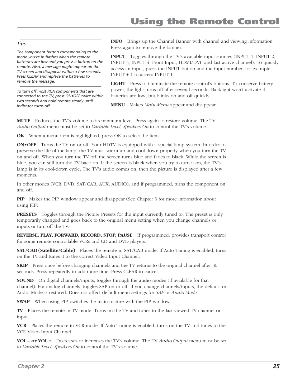 Using the remote control | RCA HD50LPW52 User Manual | Page 27 / 80