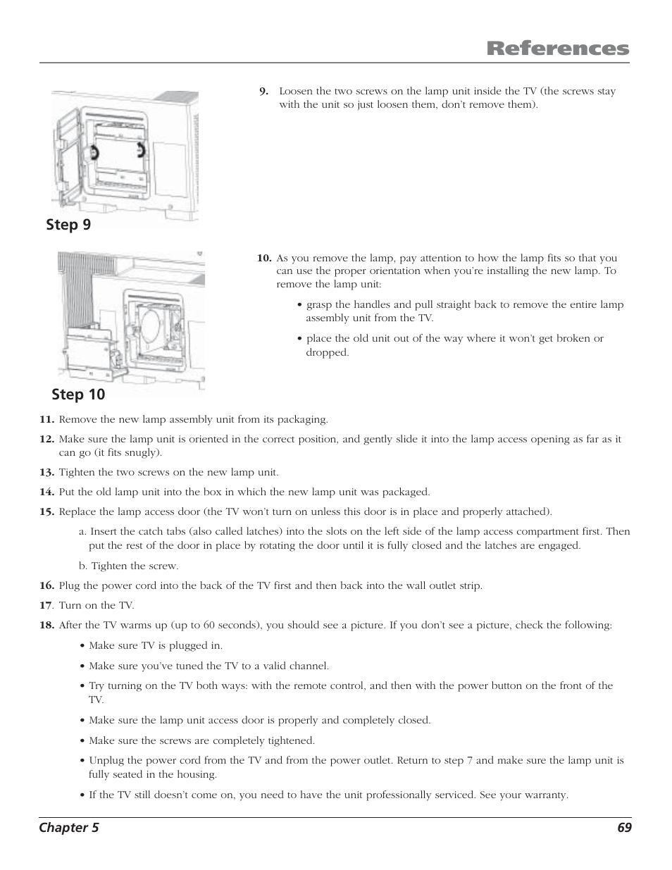 References, Step 10, Step 9 | RCA HD50LPW52 User Manual | Page 71 / 80