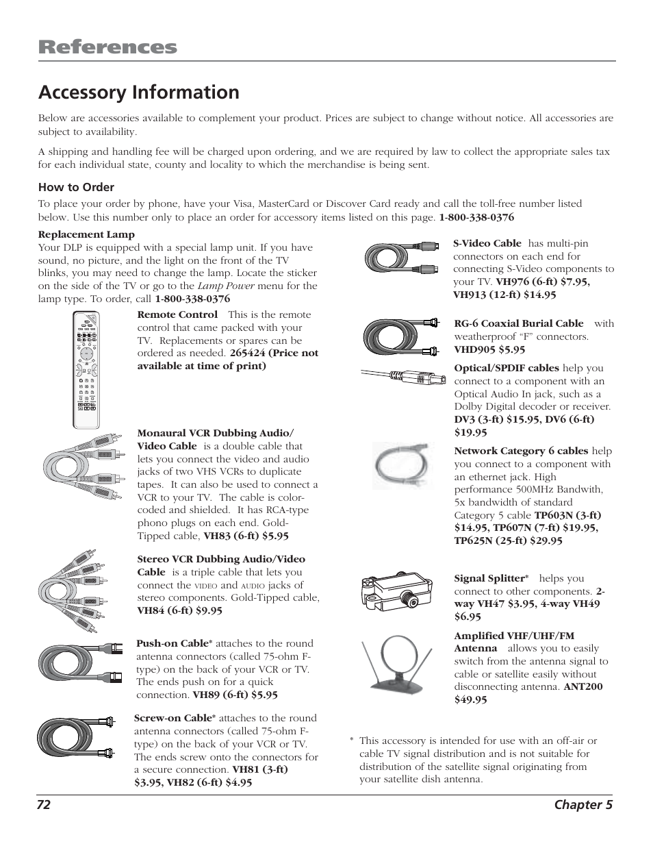 References, Accessory information, 72 chapter 5 | How to order | RCA HD50LPW52 User Manual | Page 74 / 80