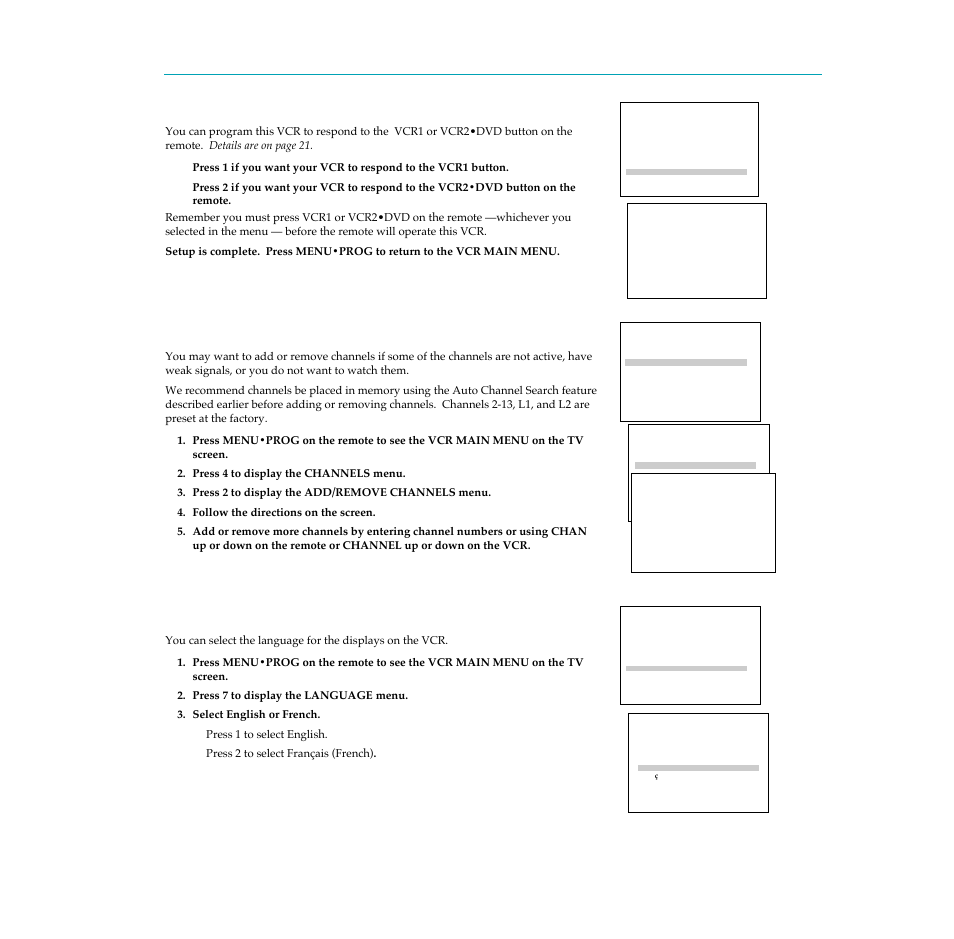 Program vcr for vcr1 or vcr2•dvd button, Select a language/choisissez une langue, 16 startup | RCA PSVR65 User Manual | Page 18 / 60