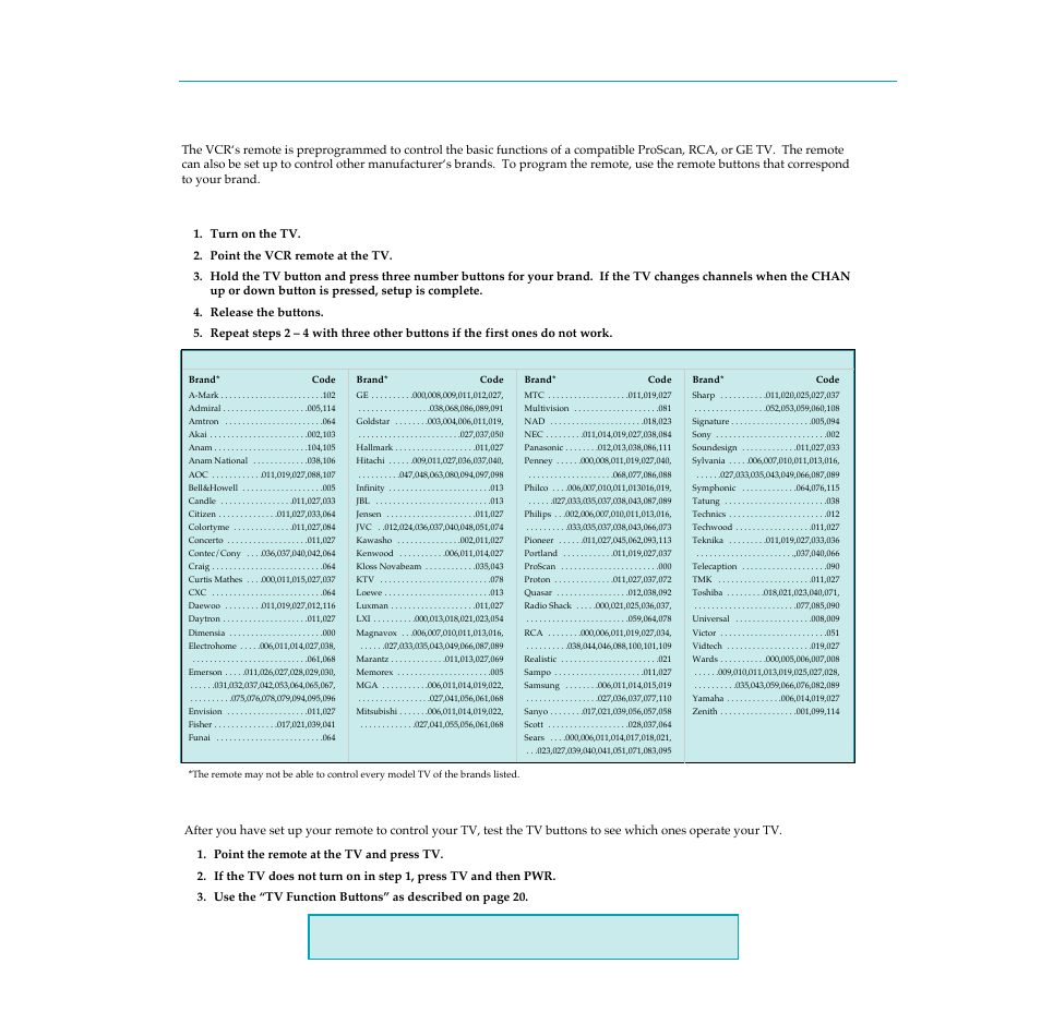 Controlling a tv, Operate the tv, Program the remote for a tv | 22 using the remote control | RCA PSVR65 User Manual | Page 24 / 60