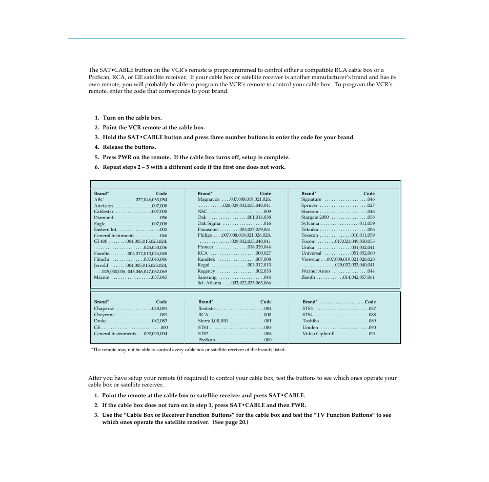 Controlling a cable box or a satellite receiver, Program the remote for a cable box, Operate the cable box or satellite receiver | 23 controlling a cable box or a satellite receiver | RCA PSVR65 User Manual | Page 25 / 60