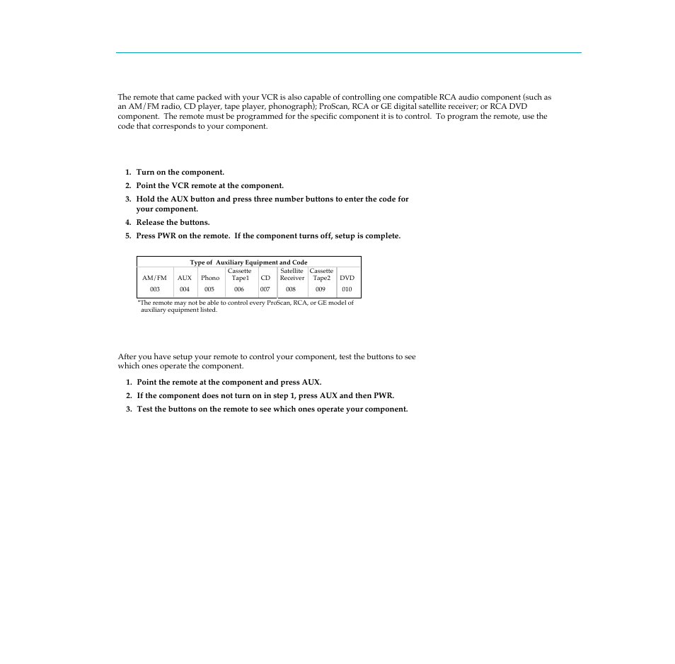 Controlling an auxiliary component, Operate the auxiliary component, Program the remote for an auxiliary component | 24 using the remote control | RCA PSVR65 User Manual | Page 26 / 60