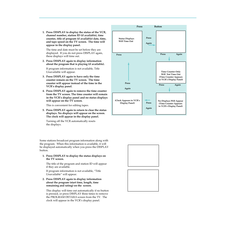 Display button, Program information, 28 playing a tape | RCA PSVR65 User Manual | Page 30 / 60