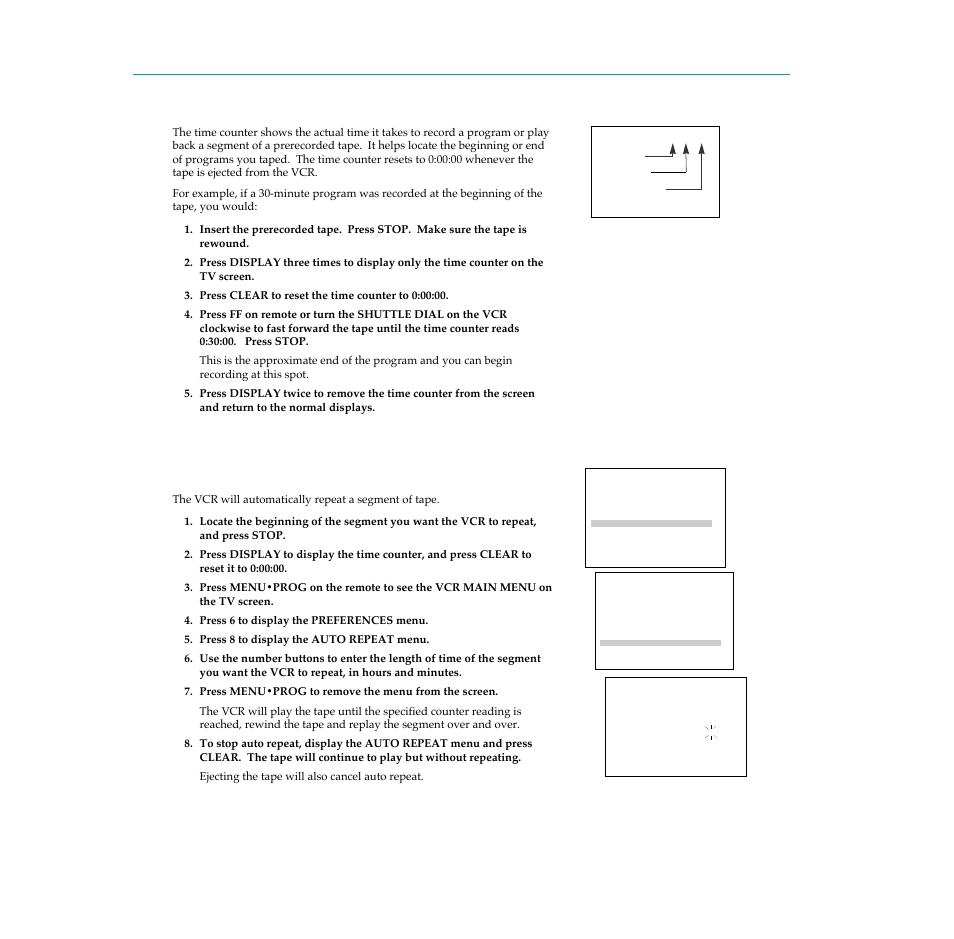 Time counter, Auto repeat feature, Using the playback features | RCA PSVR65 User Manual | Page 31 / 60