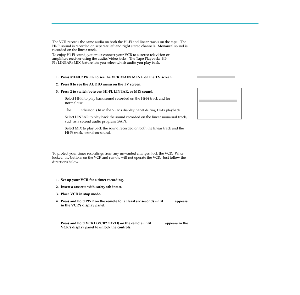 Tape playback: hi-fi/linear/mix feature, Pro-tect plus™ locking feature | RCA PSVR65 User Manual | Page 32 / 60