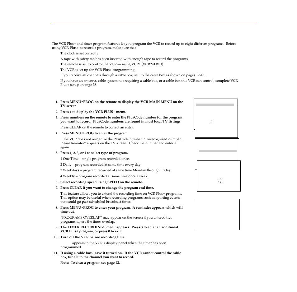 Vcr plus+ recording, Setting a vcr plus+ recording, 40 recording a program | RCA PSVR65 User Manual | Page 42 / 60