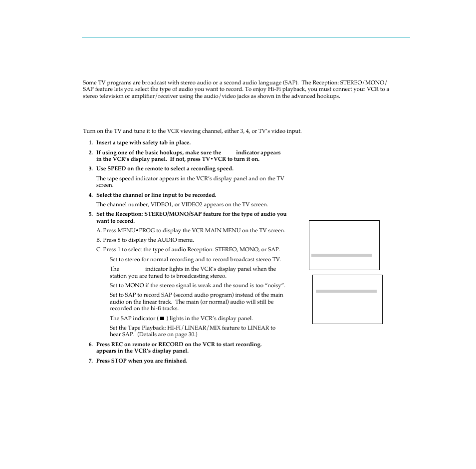 Recording broadcast stereo tv or sap | RCA PSVR65 User Manual | Page 46 / 60