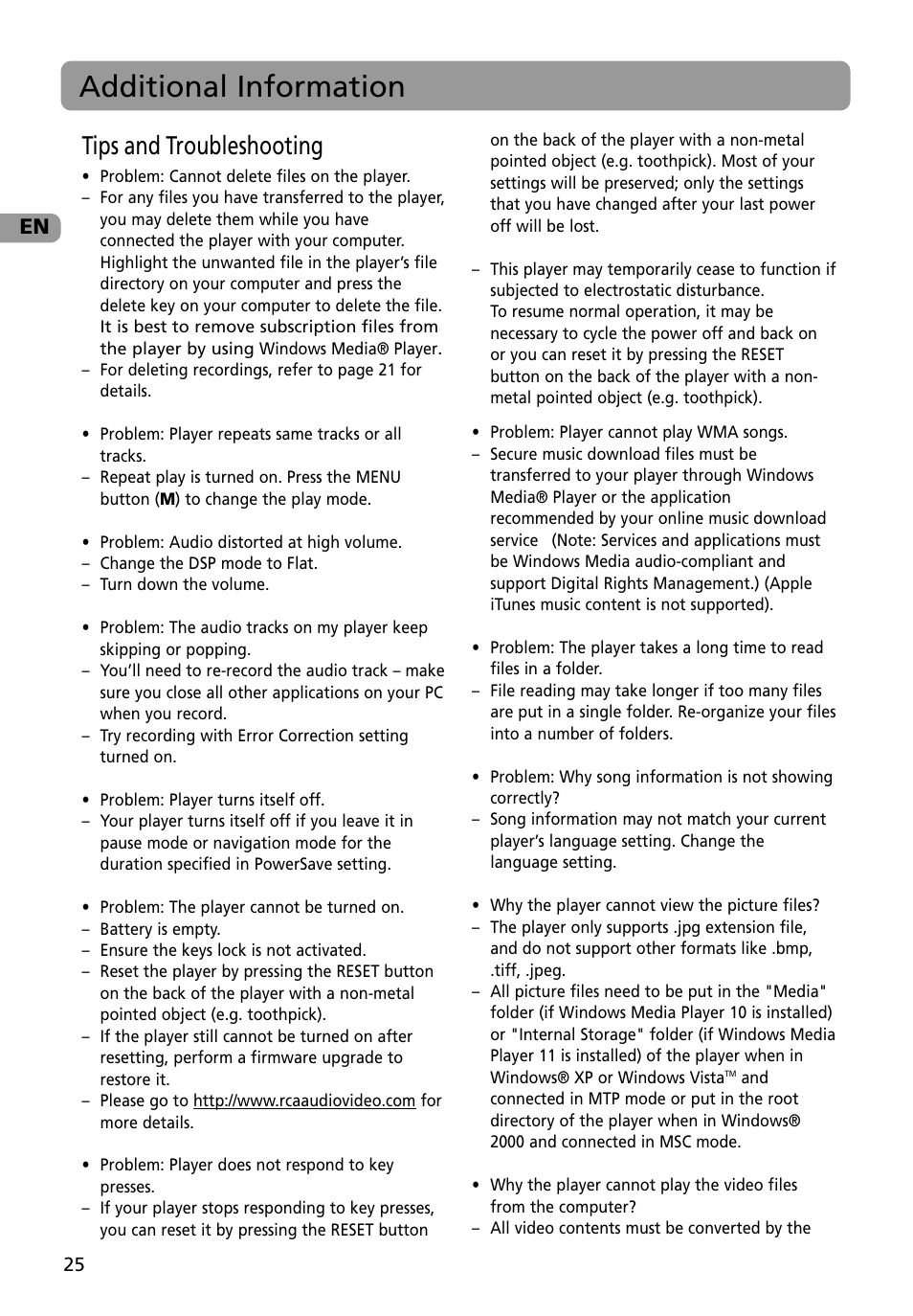 Additional information, Tips and troubleshooting | RCA MC4002BL User Manual | Page 26 / 30