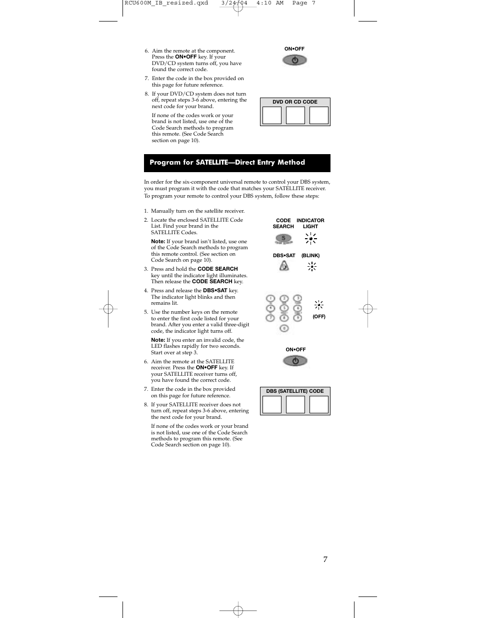 Program for satellite—direct entry method | RCA RCU600M User Manual | Page 7 / 16