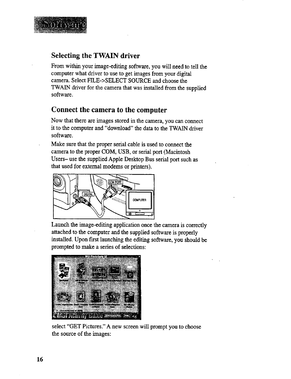 Selecting the twain driver, Connect the camera to the computer | RCA CDS 1000 User Manual | Page 18 / 34
