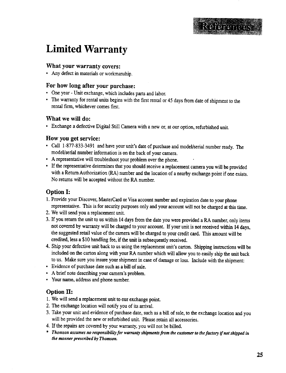 Limited warranty, What your warranty covers, For how long after your purchase | What we will do, How you get service, Option i | RCA CDS 1000 User Manual | Page 27 / 34